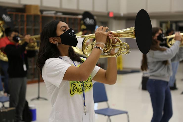Music students, like those in Lakeview Centennial High School in Garland, TX (pictured above), have had to adapt to new ways of instrument-playing in the COVID-19 pandemic.