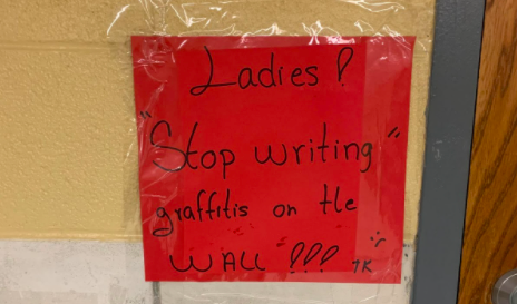 Signs throughout the bathrooms at Parkdale have been posted in hopes to halt the recurring vandalism.
