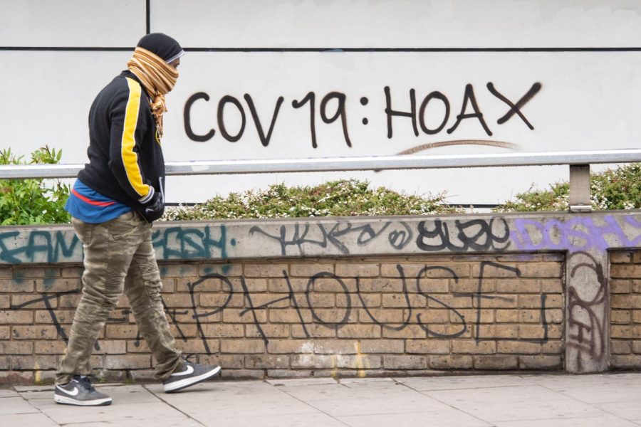 Covid-19: Hoax is spray painted on public property by hoax belivers.

Courtesy of Scientific American 