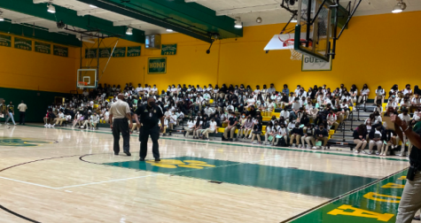 Freshmen at Parkdale (pictured above during orientation) are now required to where white uniform shirts.  The new uniform policy could have changed that.