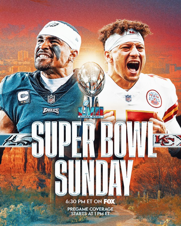 Official Poster of Super Bowl LVII Featuring Patrick Mahomes and Jalen Hurts (Google Images) 